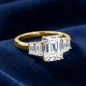 Emerald Cut Diamond Ring with side stones