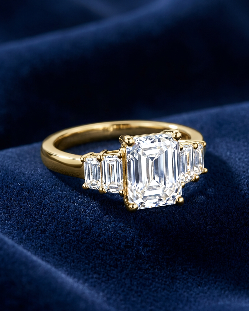 Emerald Cut Diamond Ring with side stones