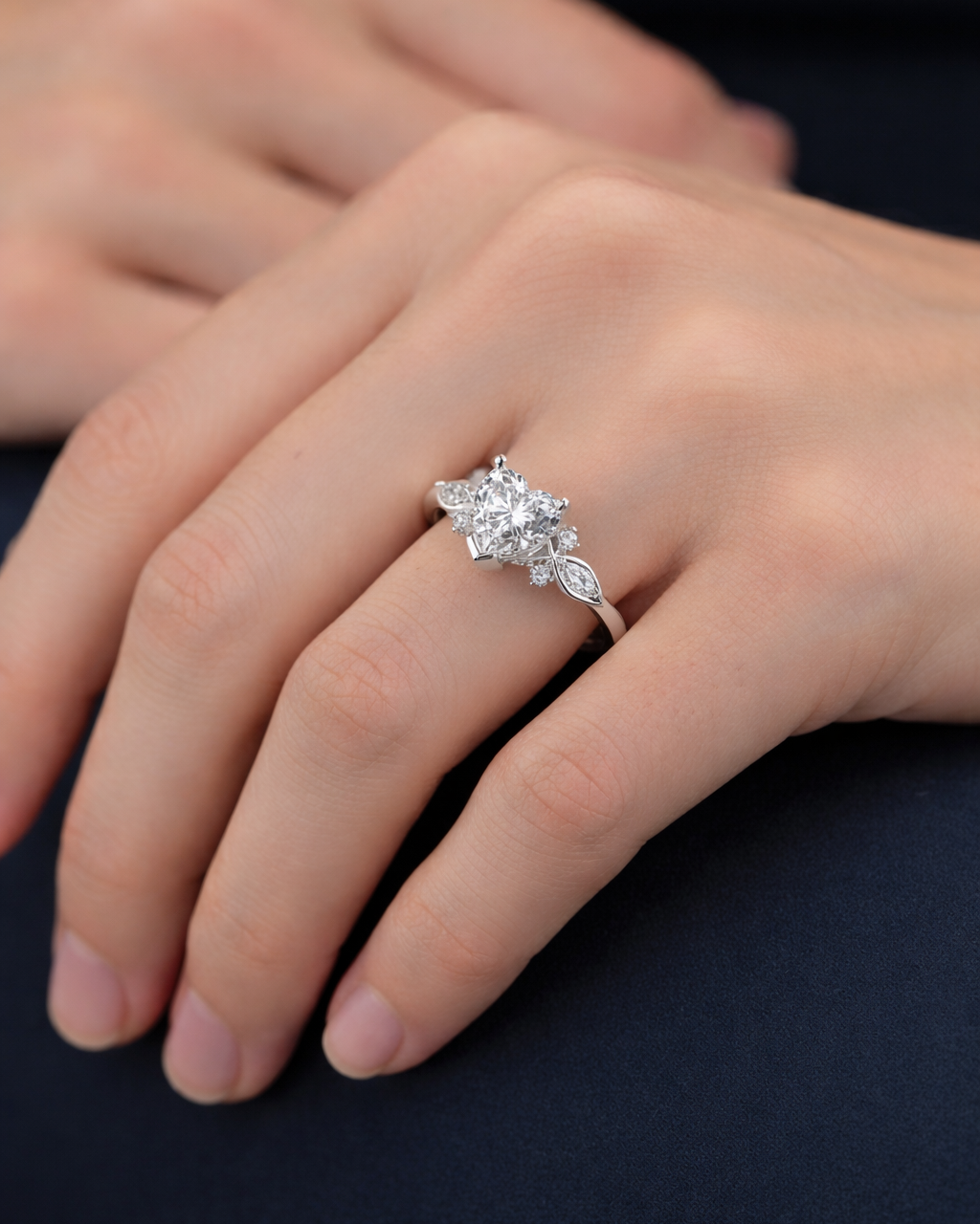 Heart Shaped Diamond Ring with Side Diamonds - Image 5