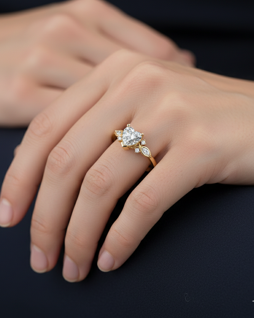 Heart Shaped Diamond Ring with Side Diamonds - Image 3