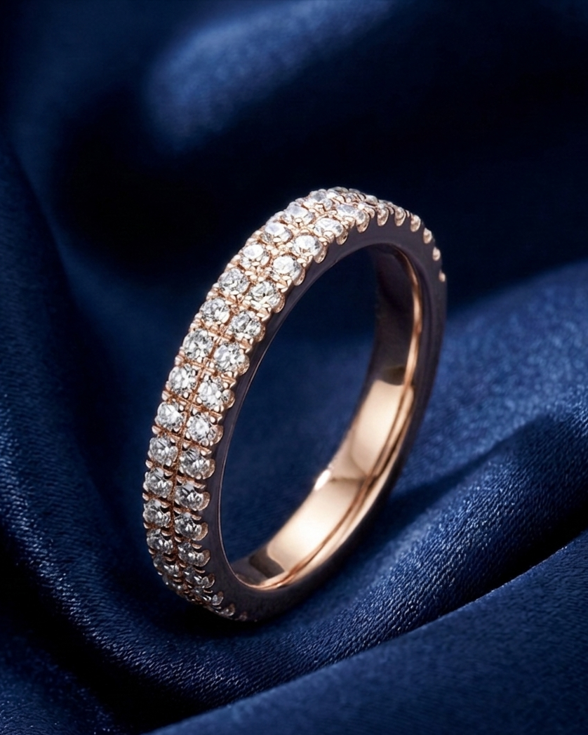 Double Row Diamond half eternity Ring rose gold by Avikaara Jewels