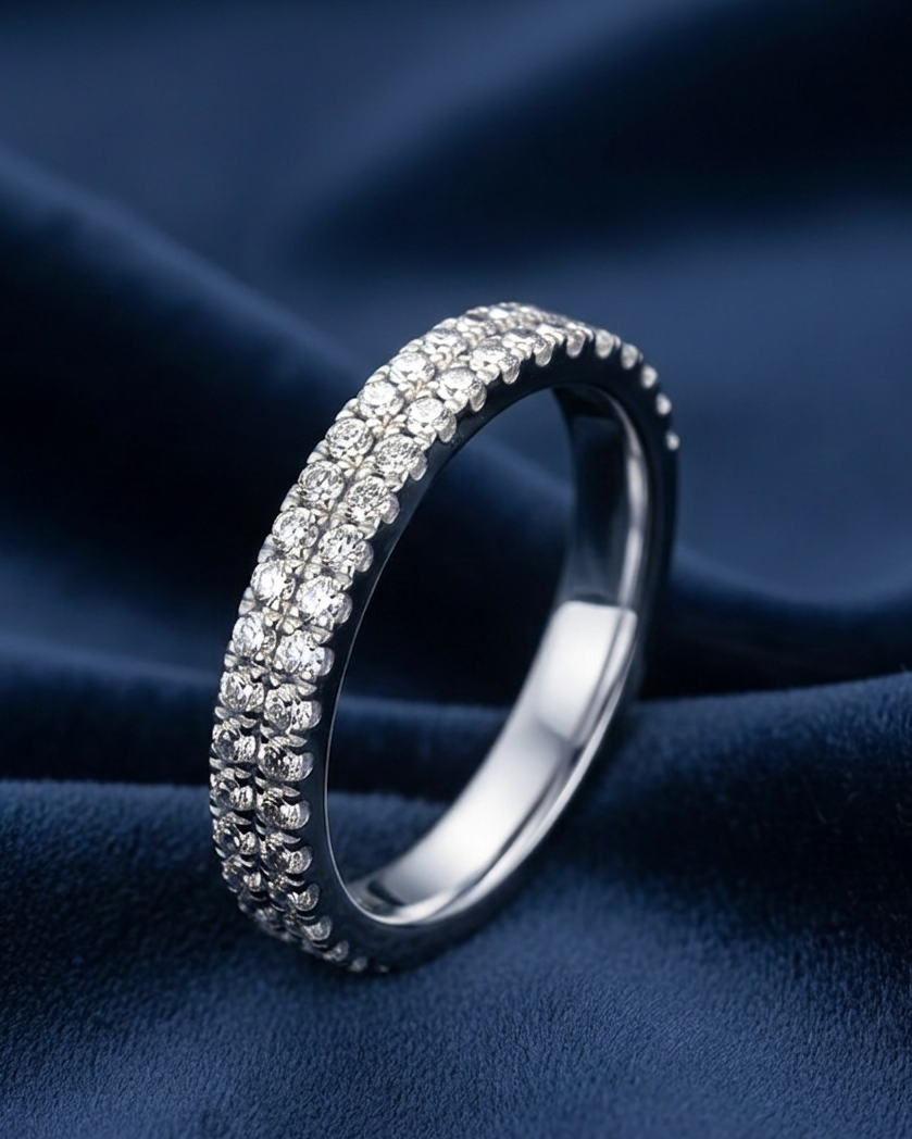 Double Row Diamond half eternity Ring white gold by Avikaara Jewels