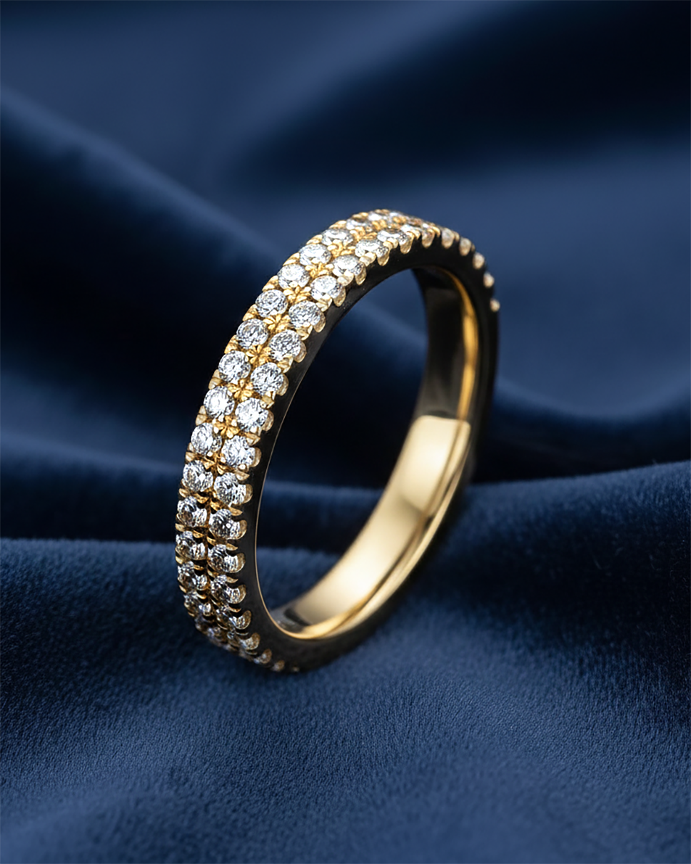 Double Row Diamond half eternity Ring yellow gold by Avikaara Jewels