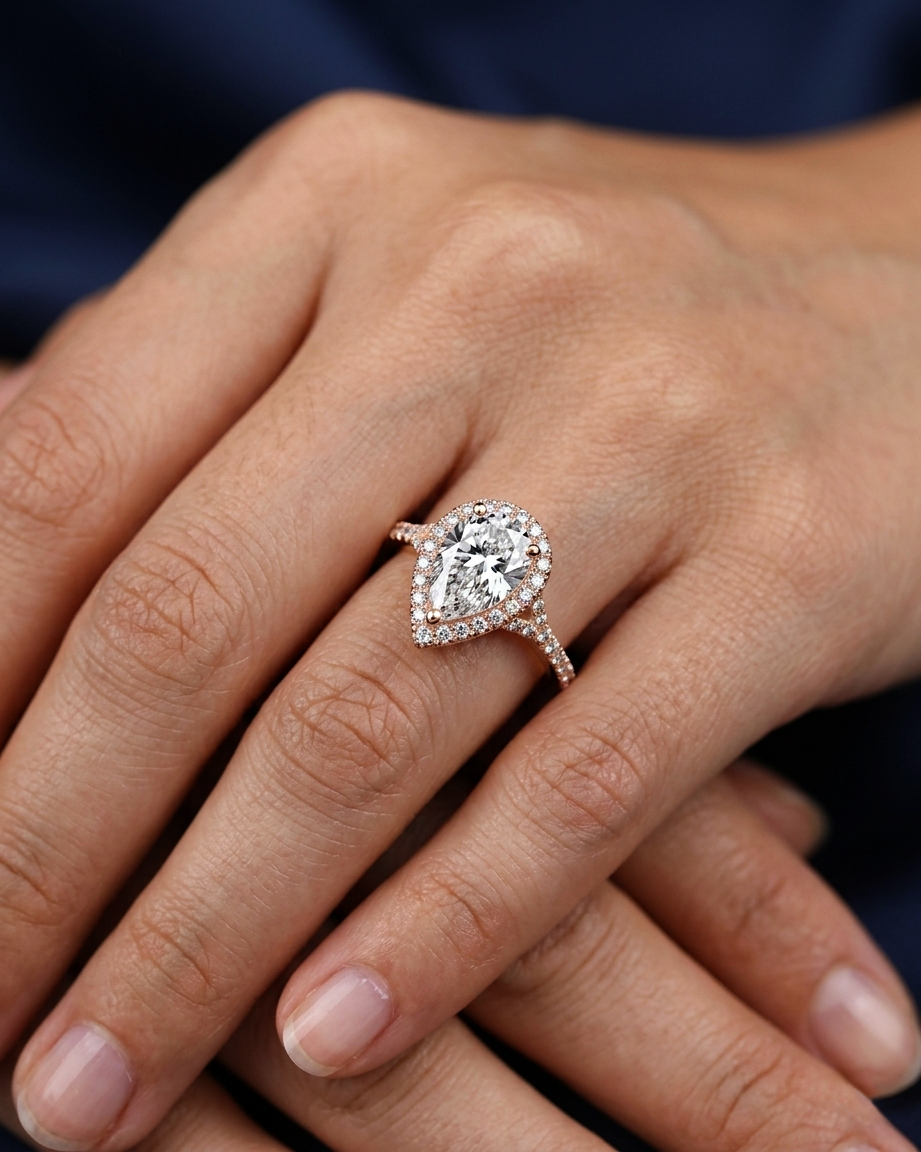 Pear Shape Halo Diamond Ring - Image 4