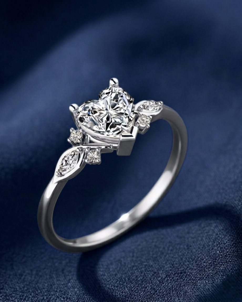 Heart Solitaire with Side Stones Diamond Ring White Gold