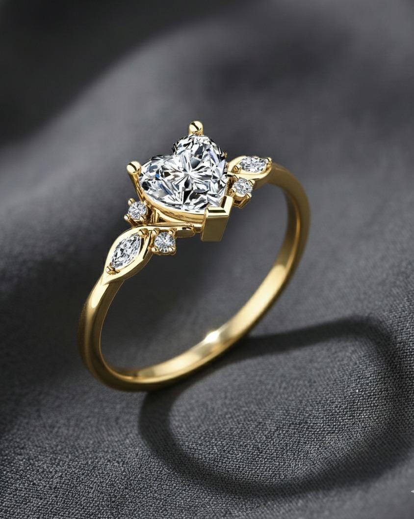 Heart Shaped Diamond Ring with Side Diamonds
