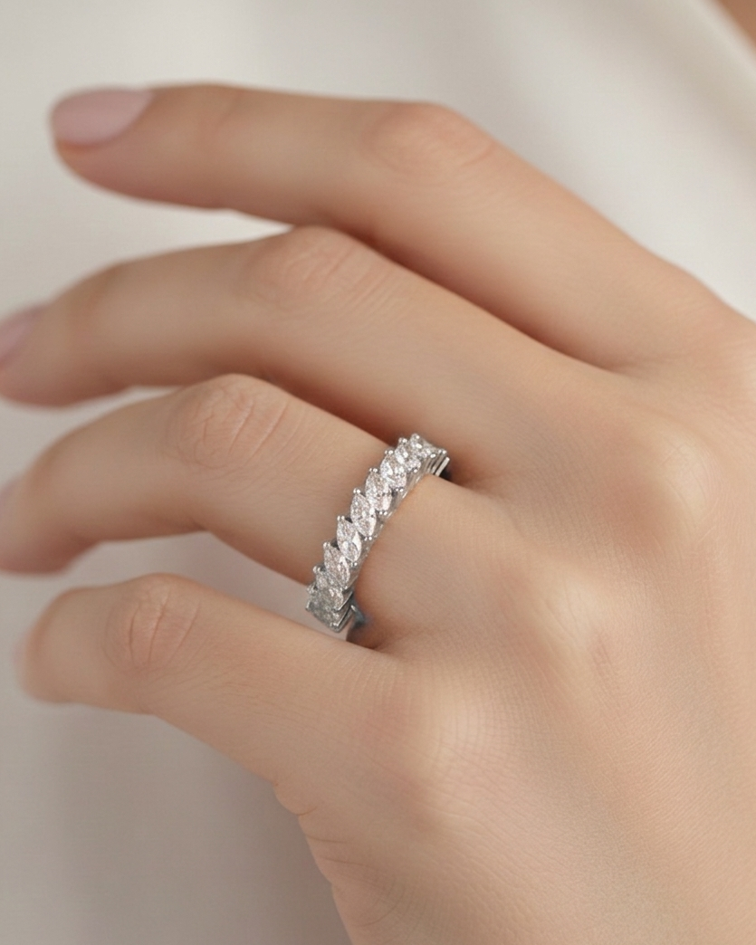 Marquise Cut Diamond Half Eternity Ring - Image 4