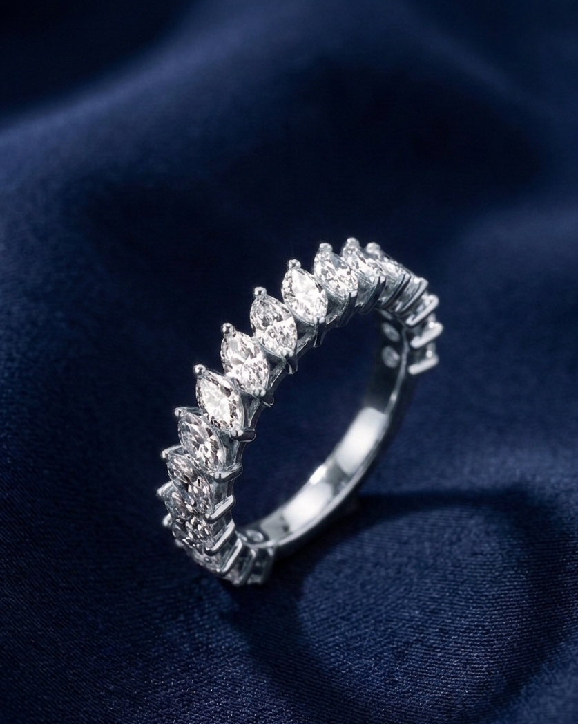 Marquise Cut Diamond Half Eternity Ring White Gold by Avikaara Jewels